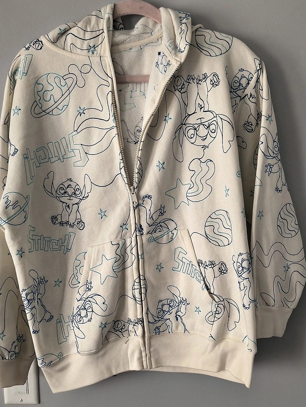 Disney Lilo & Stitch Cream Embroidered Zip Up Hoodie Lilo & Zip Hoodie in Cream